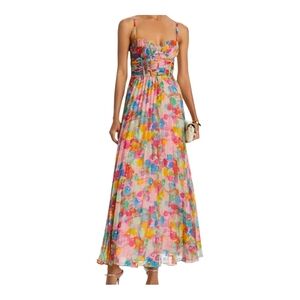 Aqua X Kerri Rosenthal Womens Maxi Dress Pink/Multi Pleated Corset Bust Size XL